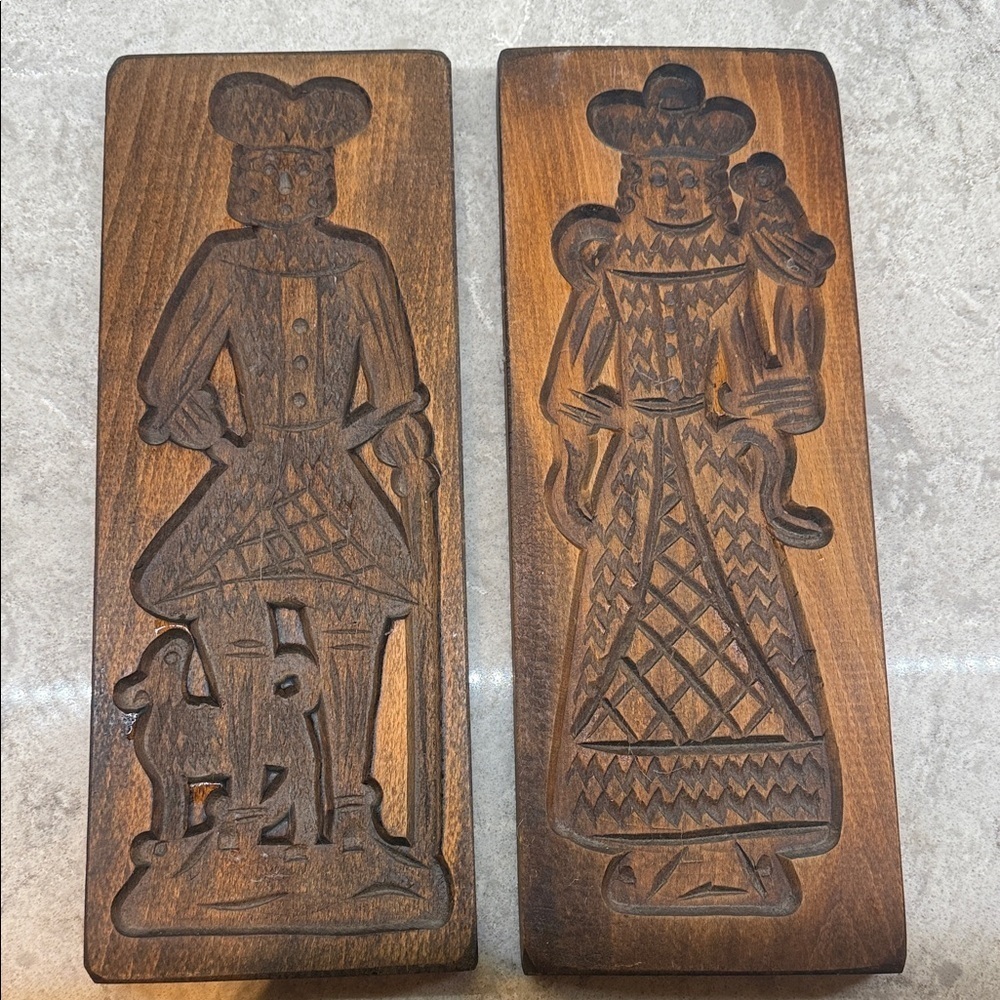 Antique Vintage Speculaas hand carved Gingerbread Cookie Springle 2 large molds